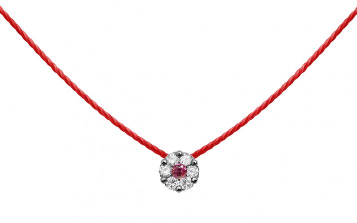 Collier fil avec diamants blancs et saphir rose or noir - Redline - 0++
