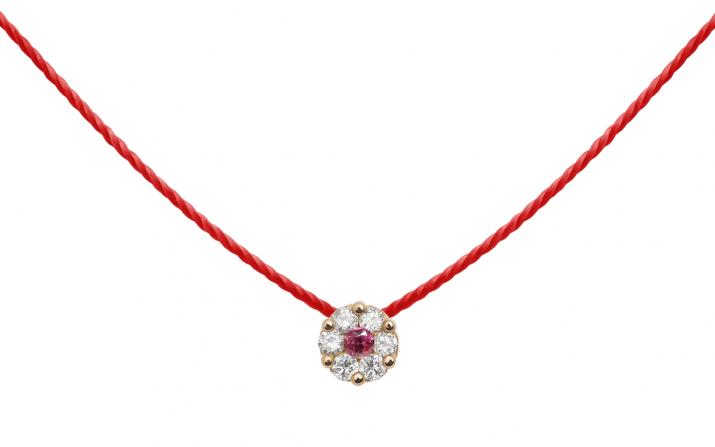 Collier fil avec diamants blancs et saphir rose or rose - Redline - 0++