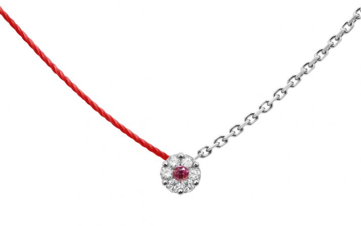 Collier fil et chaîne avec diamants blancs et saphir rose or blanc - Redline