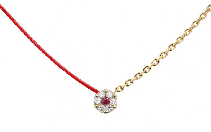 Collier fil et chaîne avec diamants blancs et saphir rose or jaune - Redline