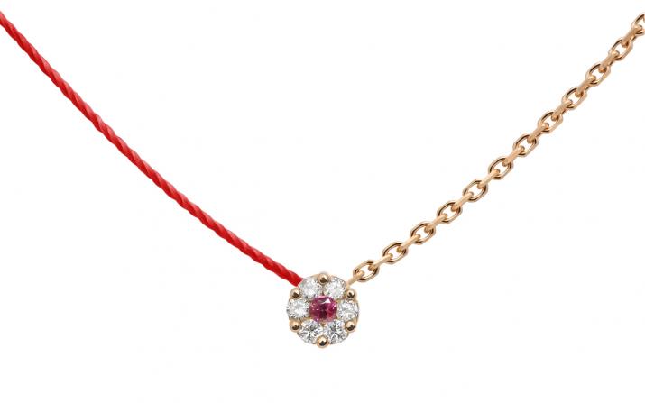 Collier fil et chaîne avec diamants blancs et saphir rose or rose - Redline