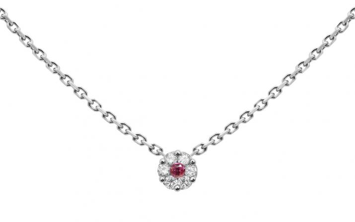 Collier chaîne avec diamants blancs et saphir rose or blanc - Redline - 0++