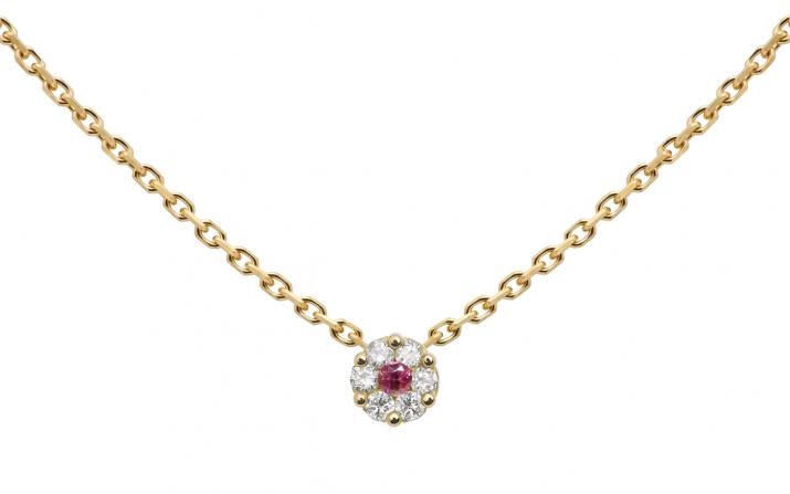 Collier chaîne avec diamants blancs et saphir rose or jaune - Redline - 0++