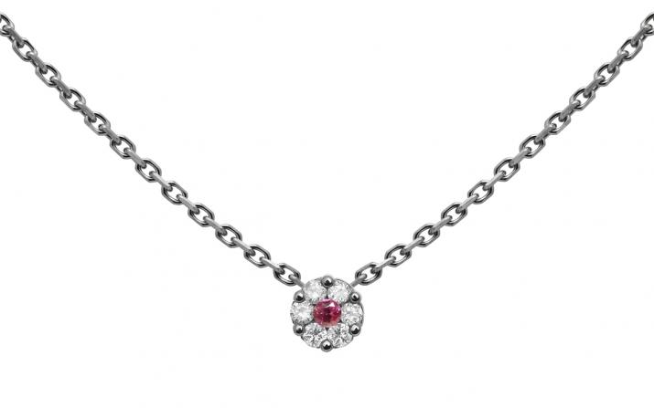 Collier chaîne avec diamants blancs et saphir rose or noir - Redline - 0++