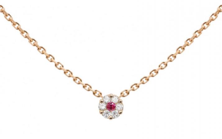 Collier chaîne avec diamants blancs et saphir rose or rose - Redline - 0++