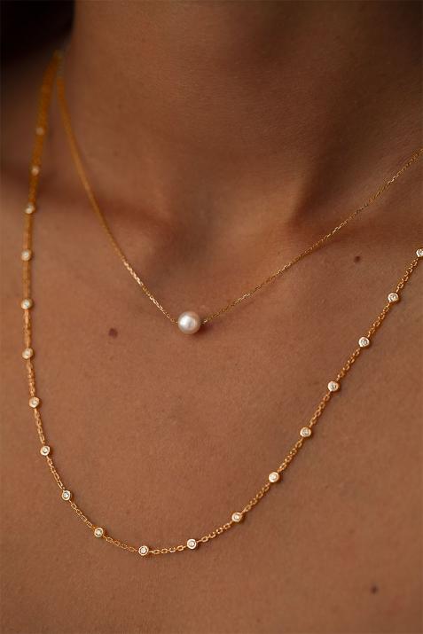 Collier chaîne avec perle d'Akoya fermoir en or rose - Redline - 0++