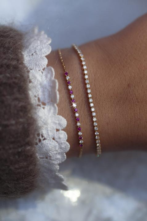 Bracelet chaîne rubis avec diamants en serti griffe or blanc - Redline - 0++