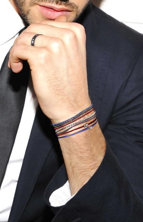 Bracelet homme multifil avec diamant 0.15 carat en serti clos or noir - Redline - 0++