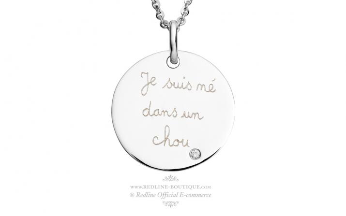 Collier Chaîne Femme avec 0.05ct Diamant Rond en Or Blanc Pavé - Redline - 0++