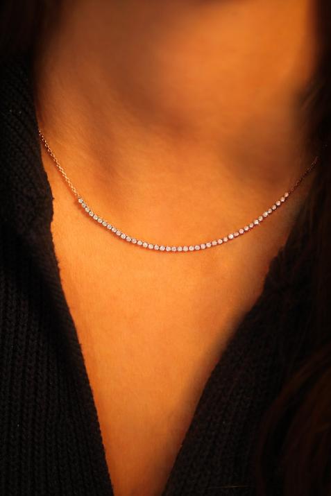 Collier chaîne avec diamant 0.84 carat en serti griffe or rose - Redline - 0++