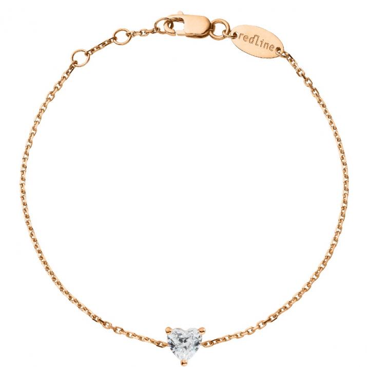 Bracelet chaîne avec diamant coeur 0.20 carat en serti griffe or rose - Redline - 0++