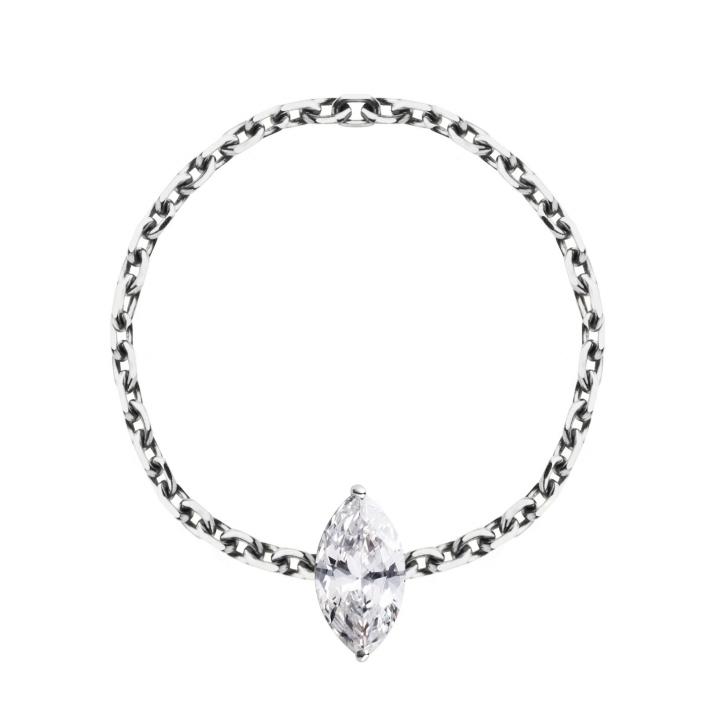 Bague chaîne avec diamant marquise 0.20 carat en serti griffe or blanc - Redline - 0++