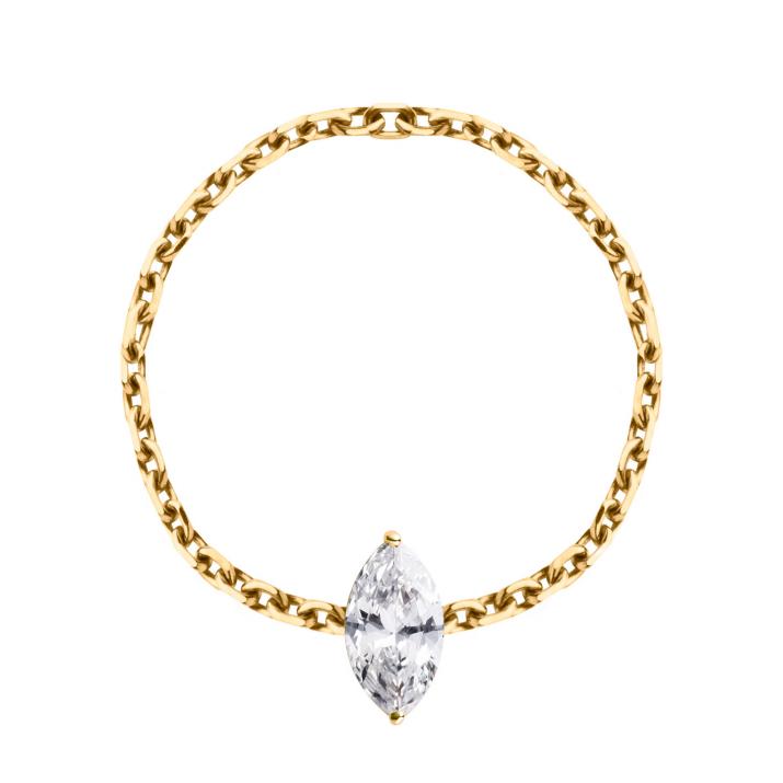 Bague chaîne avec diamant marquise 0.20 carat en serti griffe or jaune - Redline - 0++