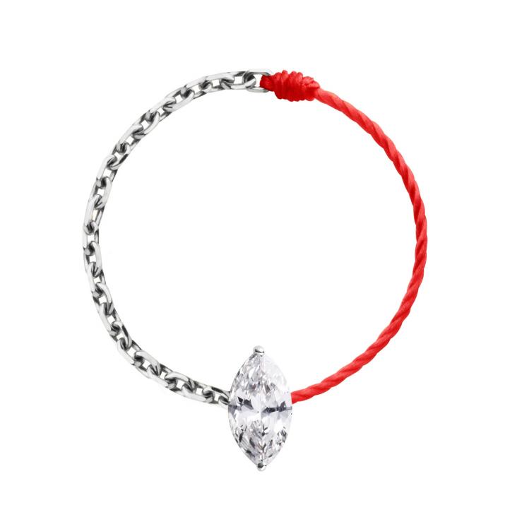 Bague chaîne et fil avec diamant marquise 0.20 ct en serti griffe or blanc - Redline