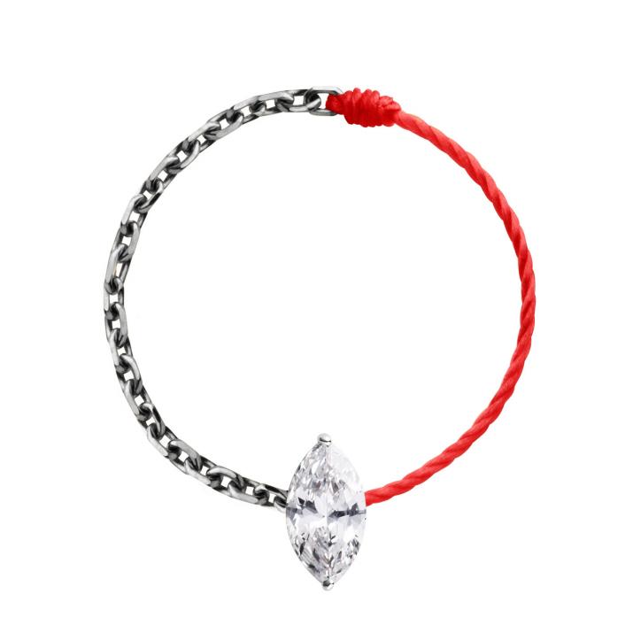 Bague chaîne et fil avec diamant marquise 0.20 ct en serti griffe or noir - Redline