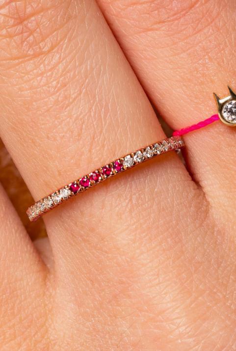 Bague jonc or rose avec diamant blanc et 5 rubis - Redline - 0++