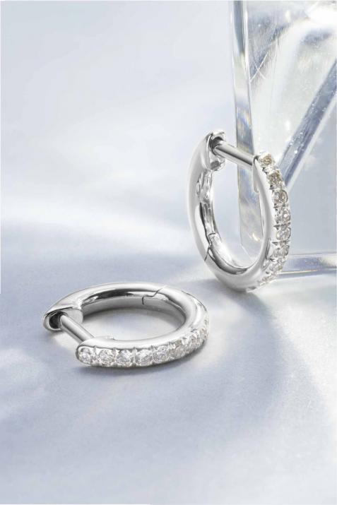 Boucles d'oreilles créole or blanc pavé diamants 0.096 ct - Redline - 0++