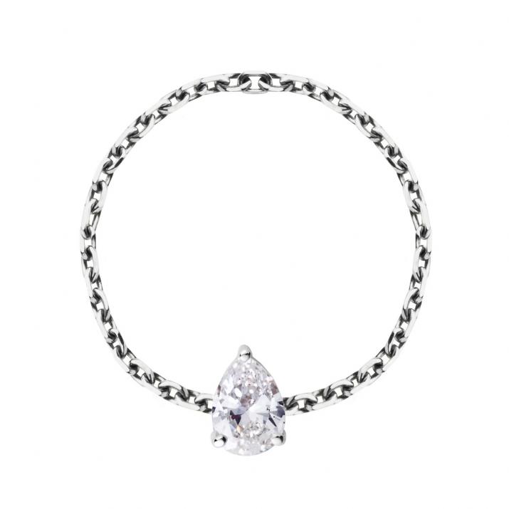 Bague chaîne avec diamant poire 0.20 carat en serti griffe or blanc - Redline