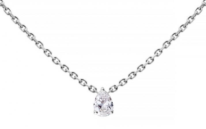 Collier chaîne avec diamant poire 0.20 carat en serti griffe or blanc - Redline - 0++