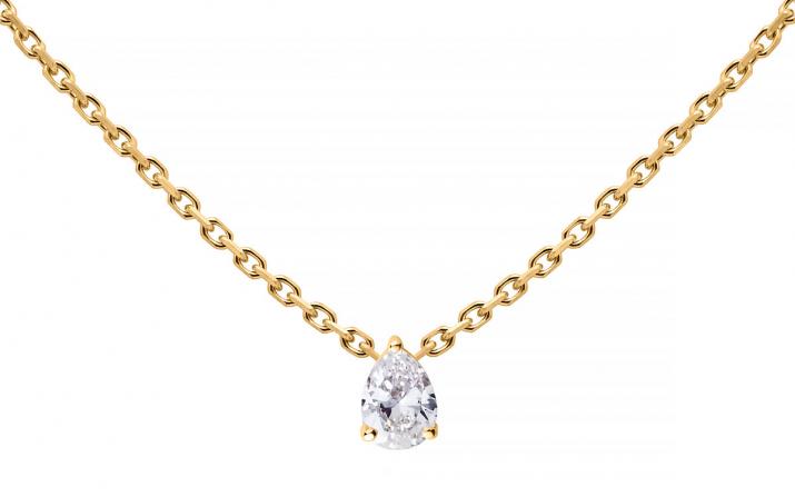 Collier chaîne avec diamant poire 0.20 carat en serti griffe or jaune - Redline - 0++