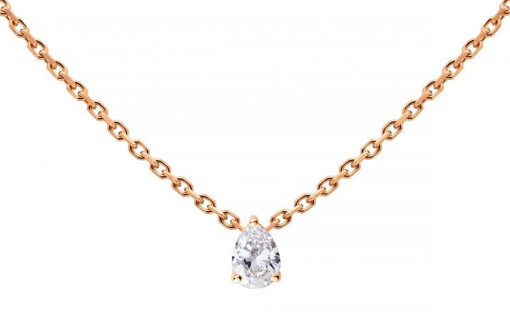 Collier chaîne avec diamant poire 0.20 carat en serti griffe or rose - Redline - 0++