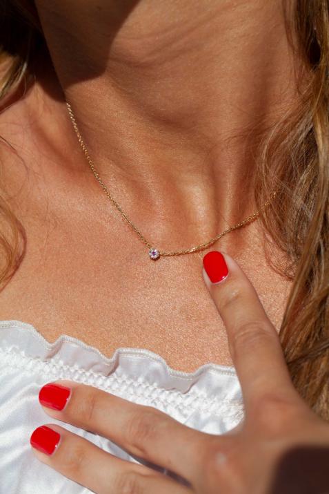 Collier chaîne avec diamants blancs et saphir rose or jaune - Redline - 0++