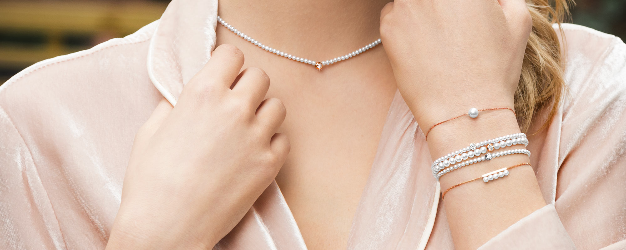 Redline Bijoux - Diamond & Pearl Bébé Pure (S) - Bracelet Fil Enfant avec  0.05ct Diamant et petits Perles en Or Rose Serti Clos - Redline