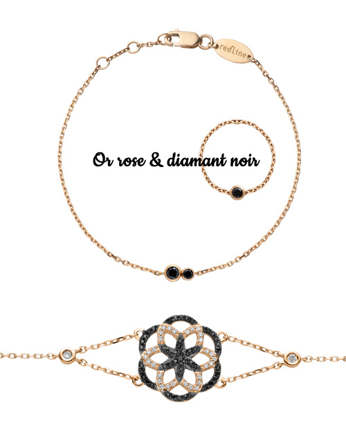 Redline bijoux or rose et diamant noir