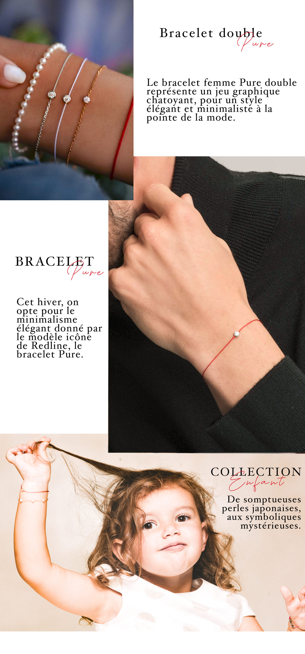 Collection Pure, Redline, made in france, bijoux famille, bracelet enfant, chaîne homme, bijou femme