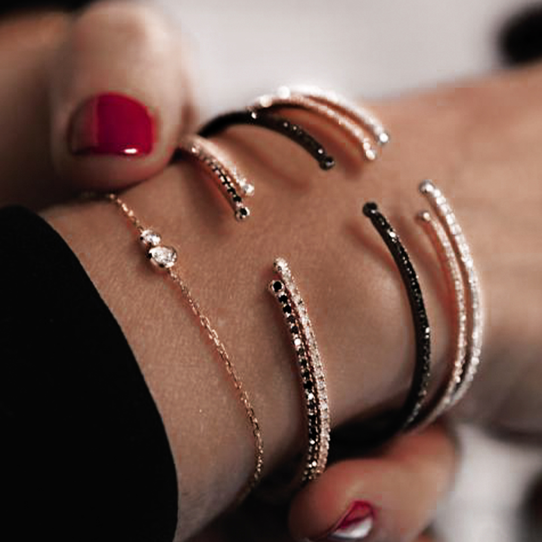 Bracelets joncs diamants femme en or blanc, jaune ou rose 18k par Redline Paris