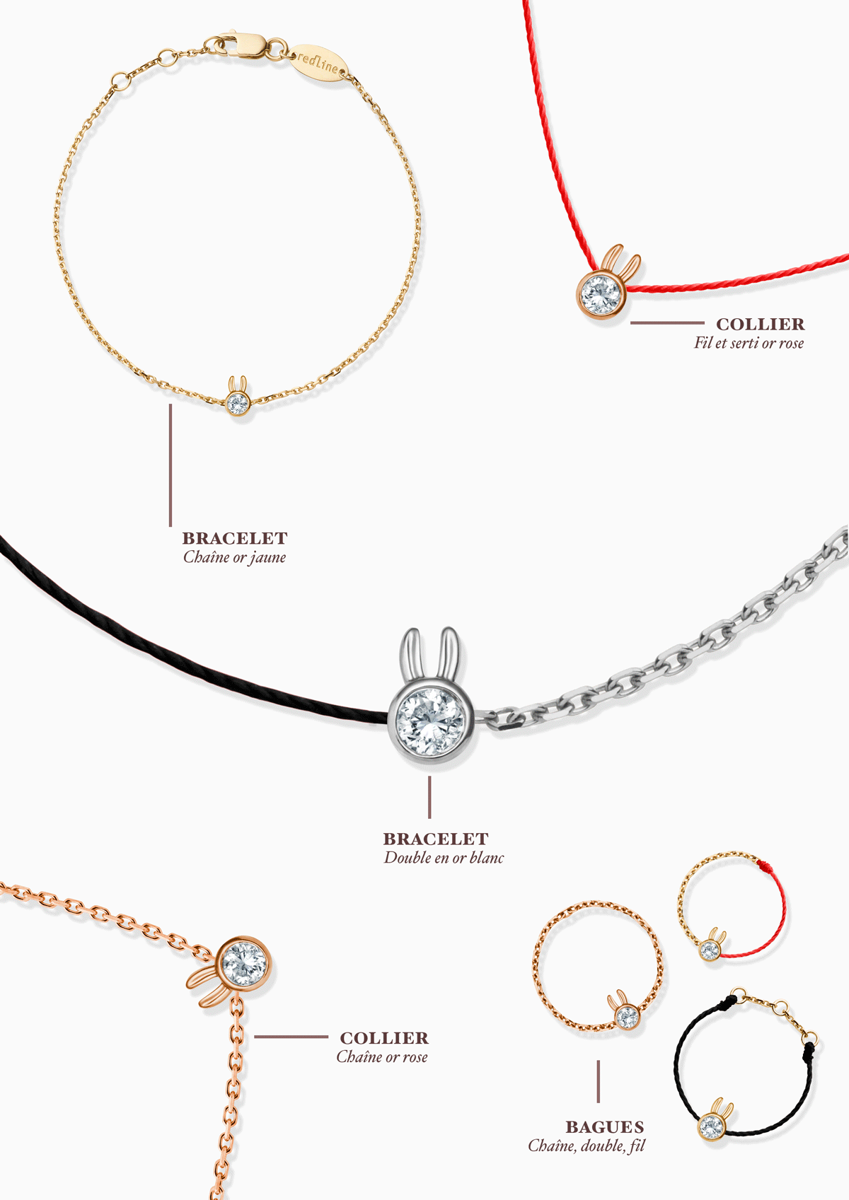 Collier lapin, rabbit bracelet, bague diamant lapin, bijoux luxe en or 18 carat, joaillerie française, bijouterie en ligne