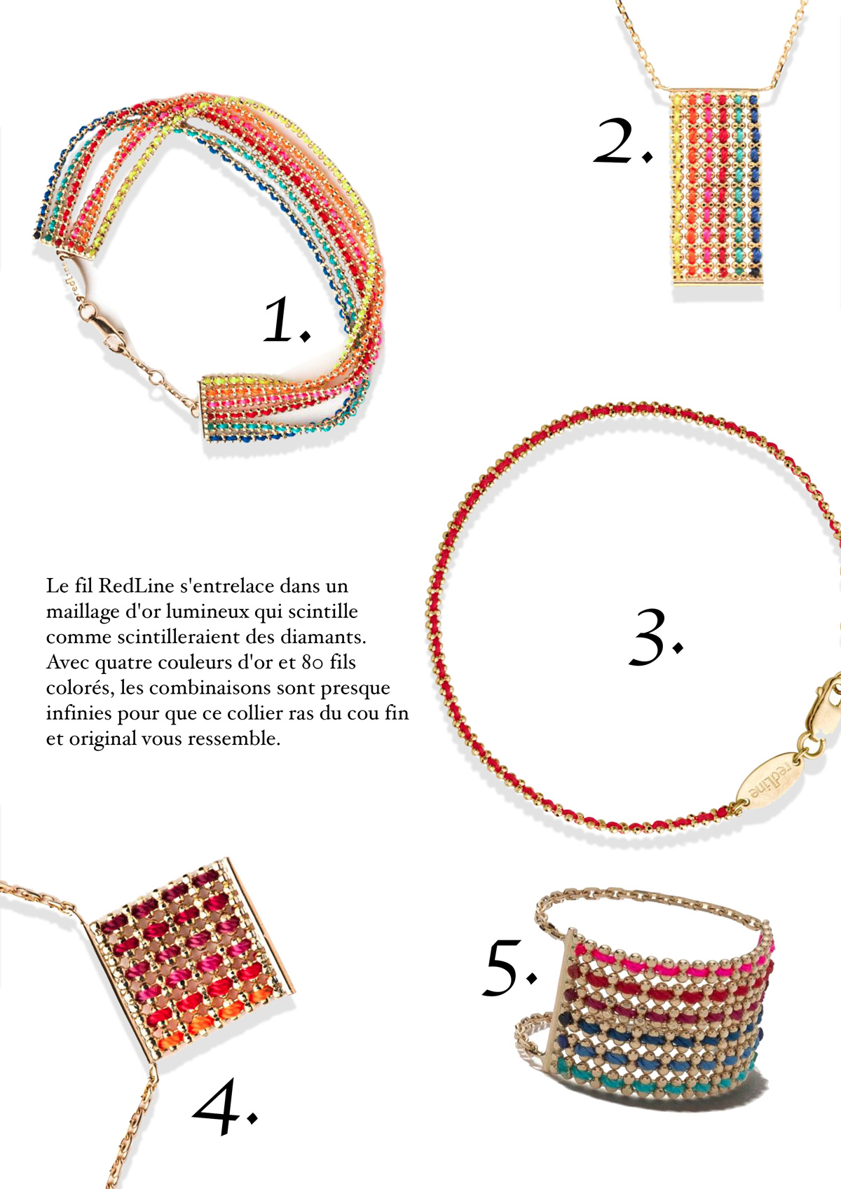 Collection de bijoux multicolores, luxe Redline Paris, bijouterie en ligne, joaillerie française, bijoux originaux