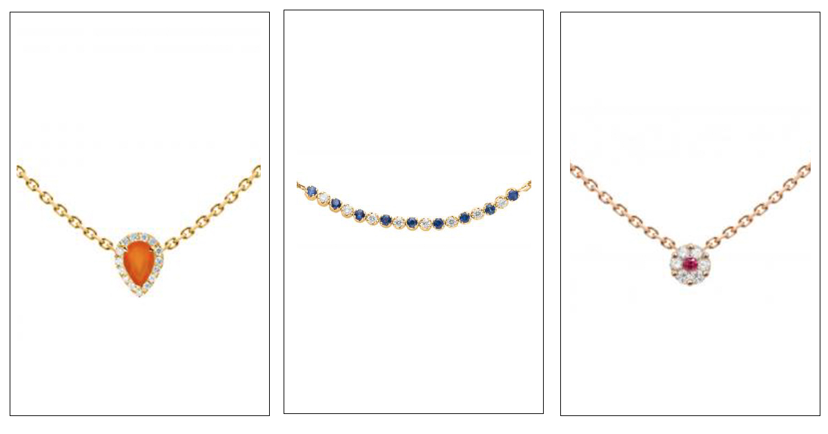 Sélection bijoux haut de gamme avec pierres colorées, Saphir bleu, saphir rose et cornaline