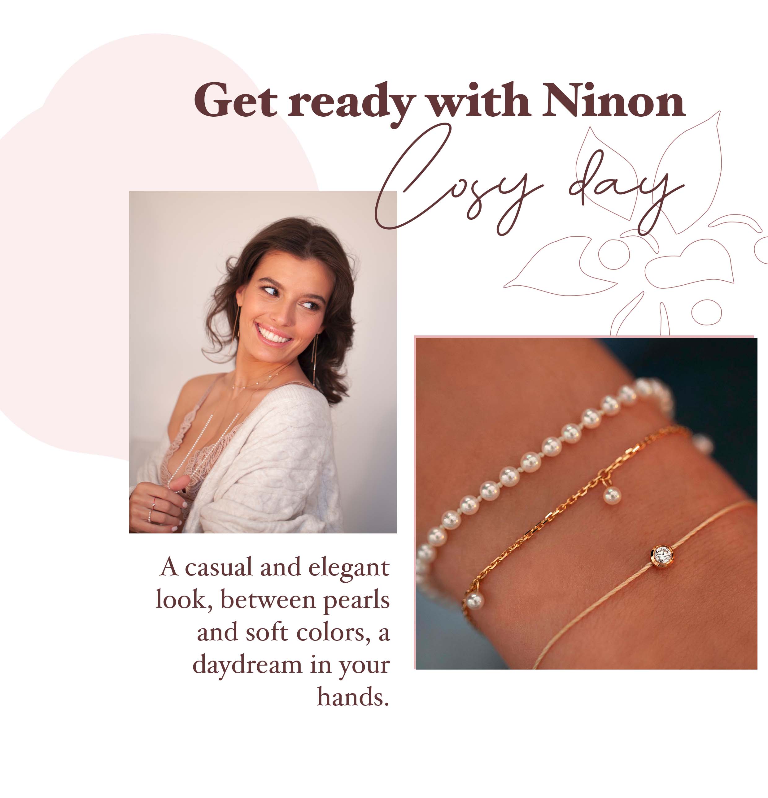 Association de bracelets féminins en perles et diamant or 18 carats Redline paris